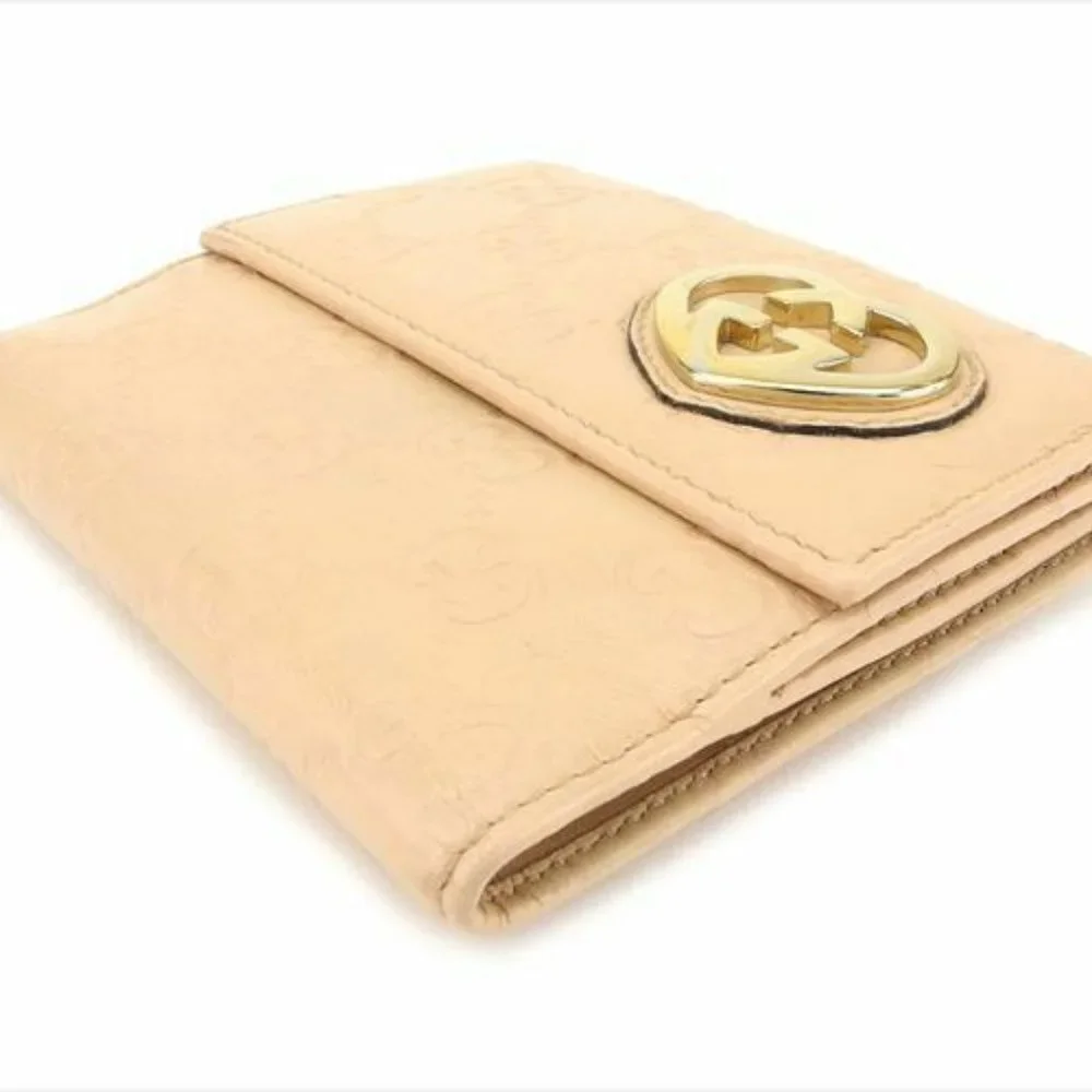Auth Gucci Wallet Purse Guccissima Beige Gold leather Mens